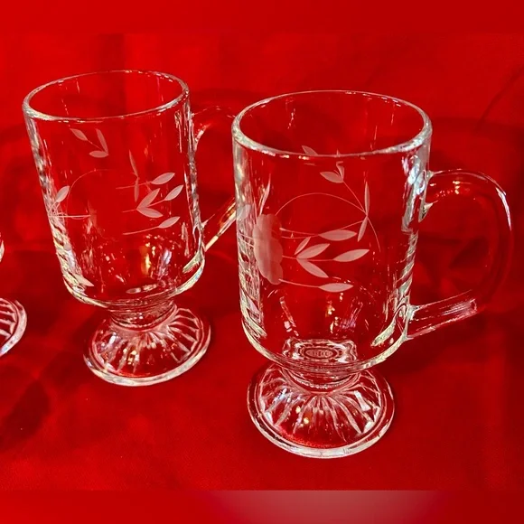 Princess House Heritage Etched Glass Irish Coffee Mug Set of 4 - Picture 5 of 7